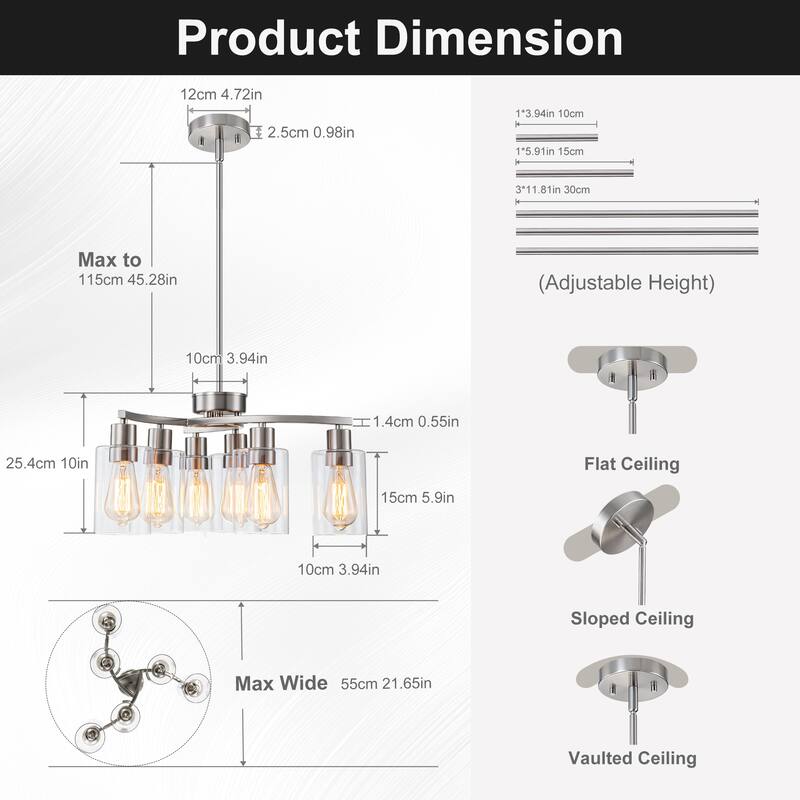 Modern Farmhouse 6-Light Chandeliers for Dining Room Light Fixture over Table with Clear Glass Shade