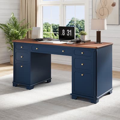 Moasis 59"W Executive Desk with Drawers Wood Home Office Computer Desk
