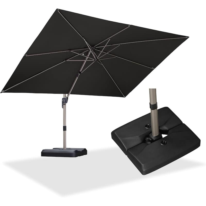 PURPLE LEAF Elegant Champagne-Gold Patio Cantilever Umbrella Adjustable Offset Umbrella With Base