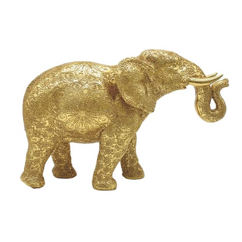 Q-Max 7.25"W Gold Thai Elephant Statue Feng Shui Decoration Religious Figurine