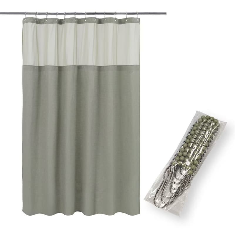 Waffle Weave Shower Curtain with Snap-in Liner 12 Hooks Included
