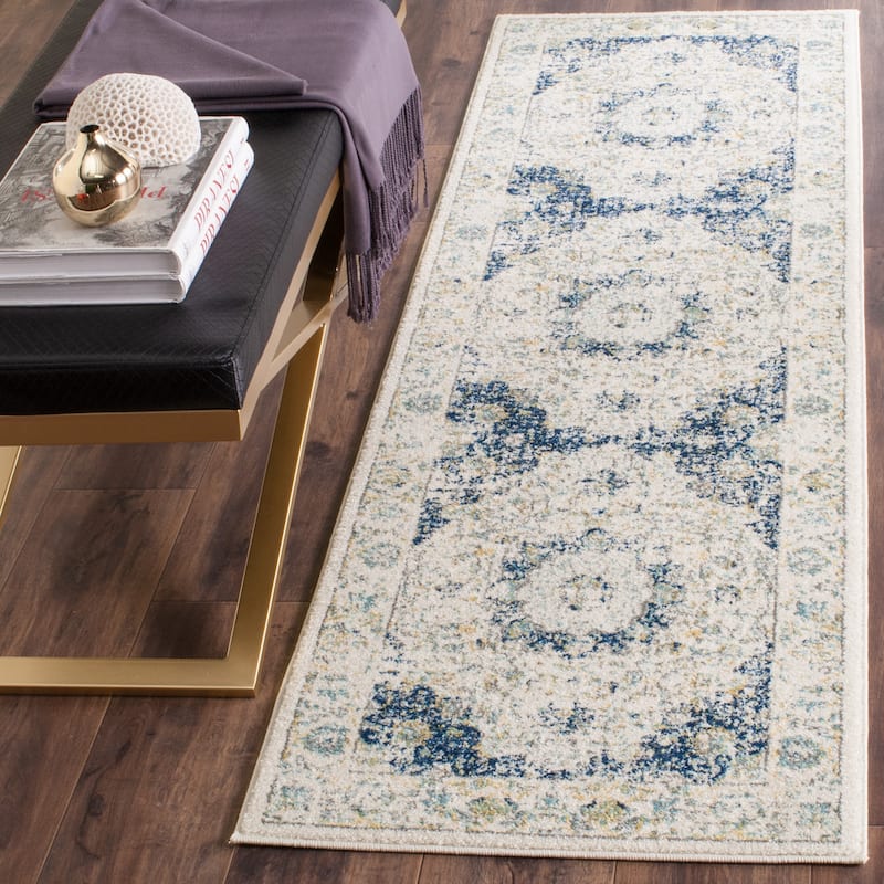 SAFAVIEH Evoke Annabel Vintage Shabby Chic Oriental Rug - 2'2" x 9' Runner - Ivory/Blue