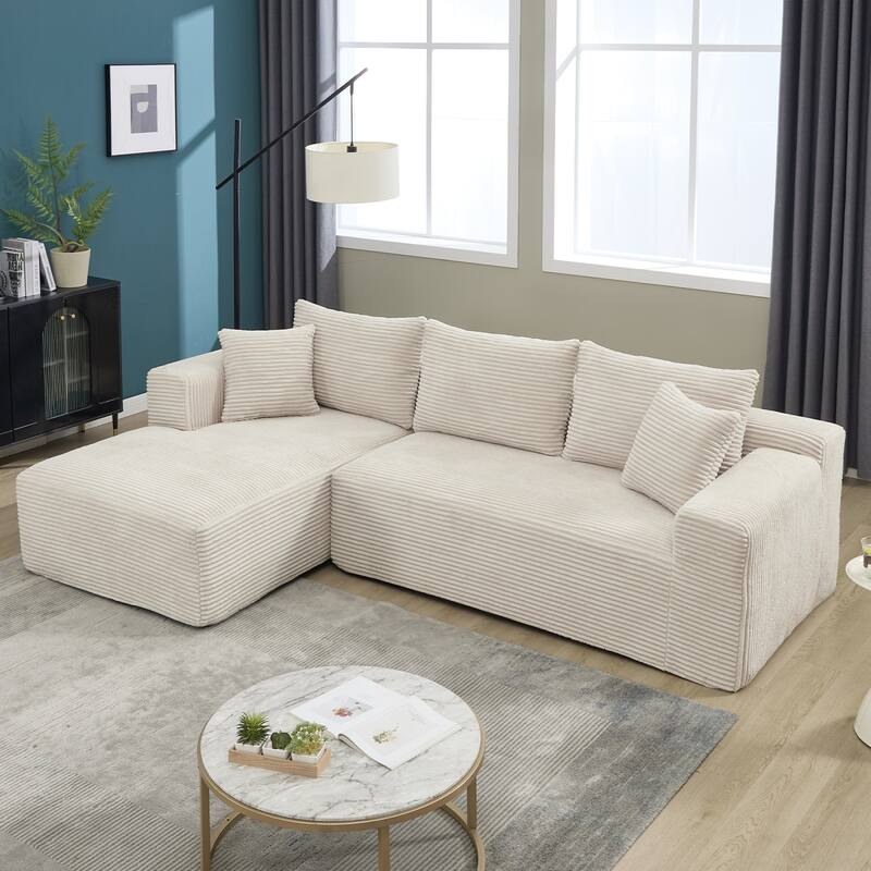 Roomfitters Modular Sectional Sofa L-Shape Cloud Couch with Oversized Left Facing Chaise, Memory Foam 2-Seat Sofa - Beige