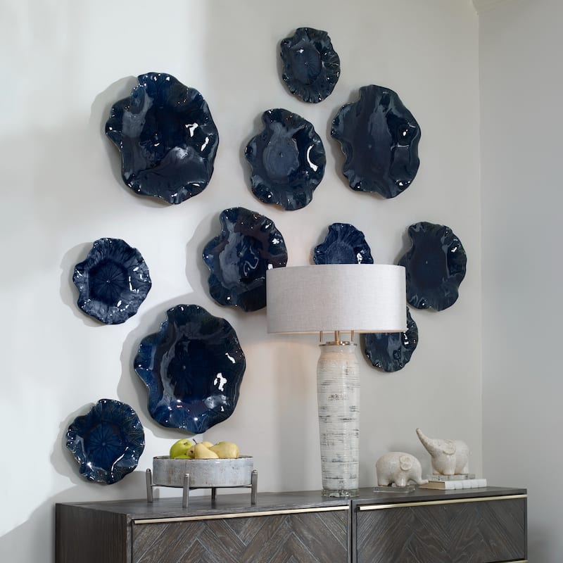 Floral Ceramic Wall Decorations - 18" - Set of 3