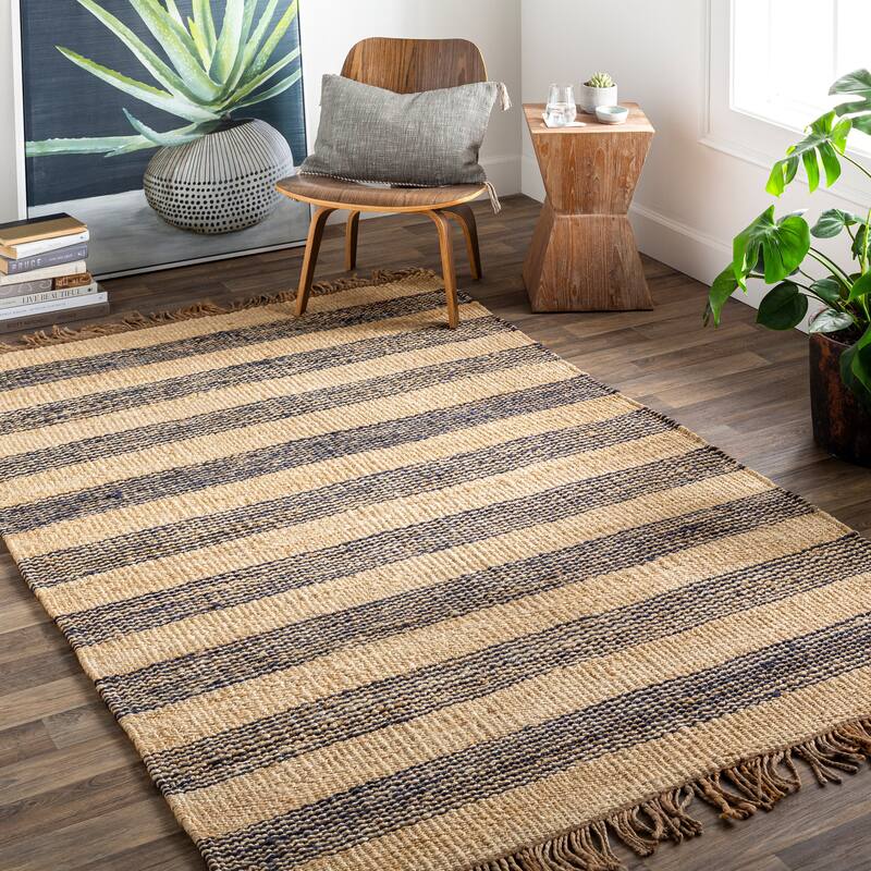 Hand Woven Surbiton Jute Area Rug (2' x 3') - Navy - 2' x 3'