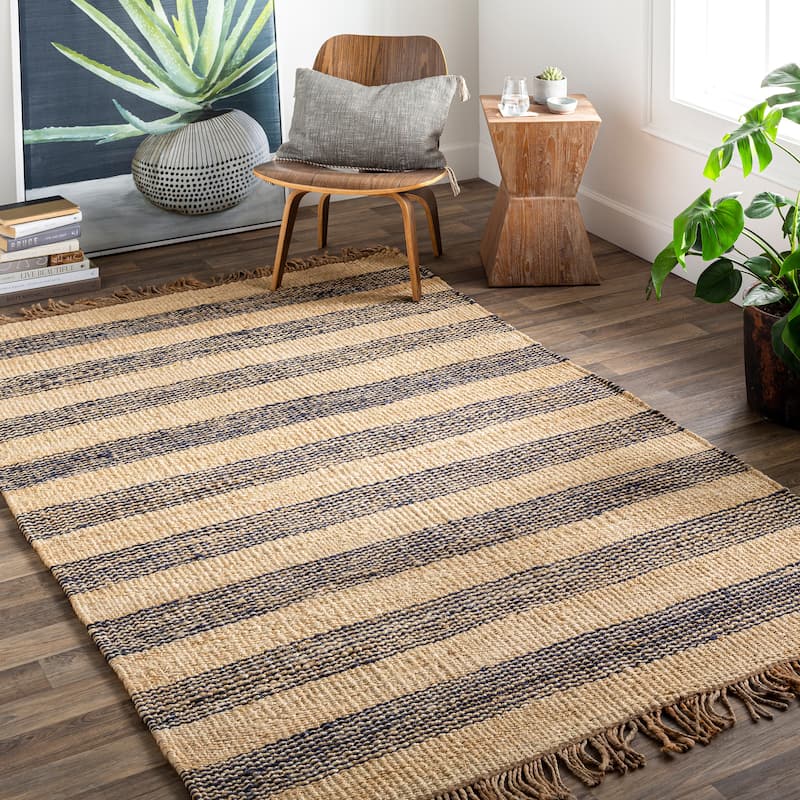 Hand Woven Surbiton Jute Area Rug - Navy - 5' x 7'6"