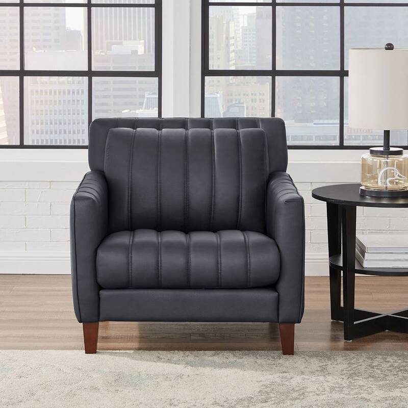 Hydeline Ennis Top Grain Leather Chair with Feather, Memory Foam and Springs - Midnight Blue