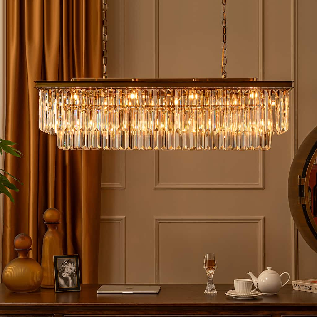 12-Light Glam Fringe Crystal Chandelier for Dining Room