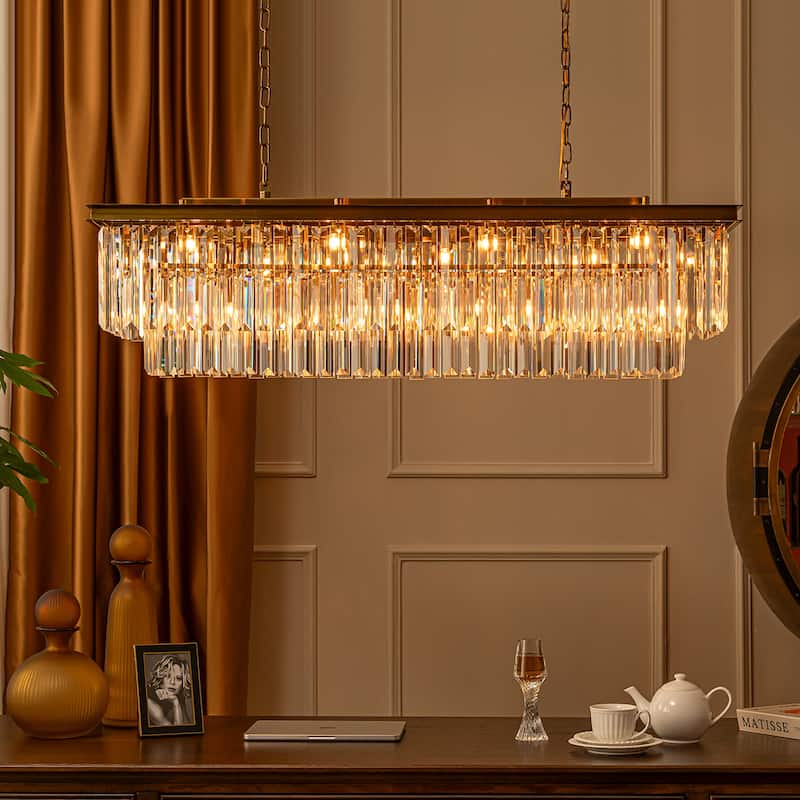 12-Light Glam Fringe Crystal Chandelier for Dining Room - Antique Gold