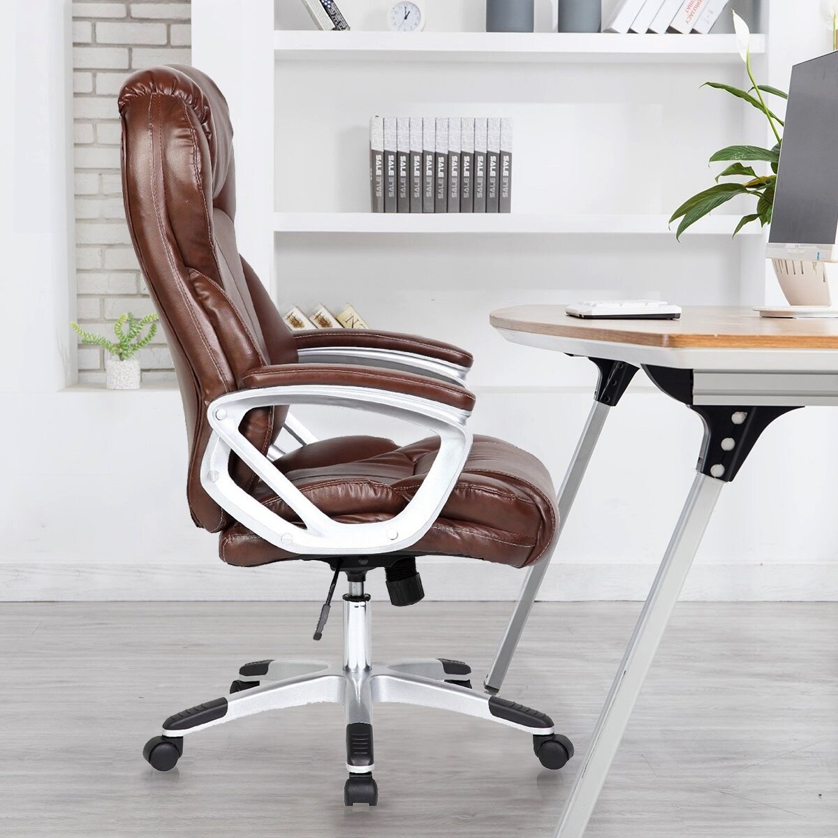 2xhome Brown Leather Ergonomic High Back Executive Office Chair Desk Boss Manager Tilt Work Professional Overstock 14039725
