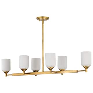 Solara 6 Light Island Pendant Natural Brass Finish Frosted Ribbed Glass - Natural Brass