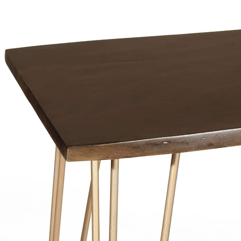 Wooden Top Live Edge Rectangular Bar Table - 42" - Brown and Gold