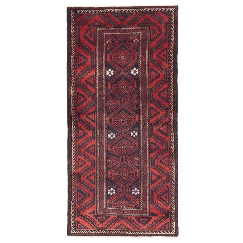 ECARPETGALLERY Hand-knotted Baluch Red Wool Rug - 3'1 x 6'10