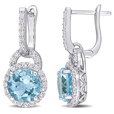 Miadora Sterling Silver Sky-Blue and White Topaz Halo Dangle Cuff Earrings - 23.6 mm x 10.7 mm x 9.1 mm