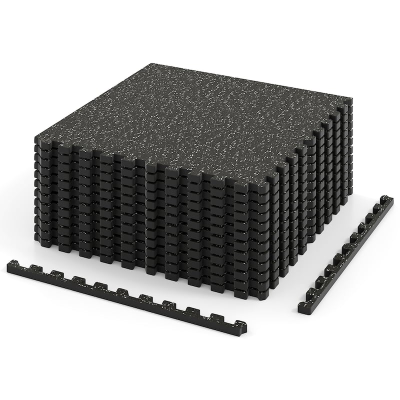 Black Interlocking Foam Exercise Mat Puzzle Tiles 48 Sq Ft Rubber and PE Foam Gym Flooring - 24" x 24"