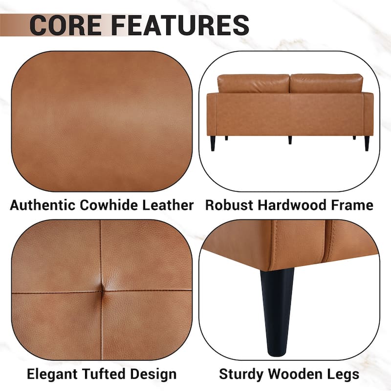 Marisa Genuine Oversized Mid-Century Leather Sofa, Wooden Legs Sectional Sofa, Superior Comfort for Living Room