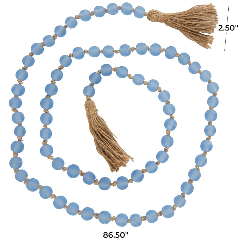 Glass Handmade Round Long Beaded Garland with Tassel with Knotted Brown Jute