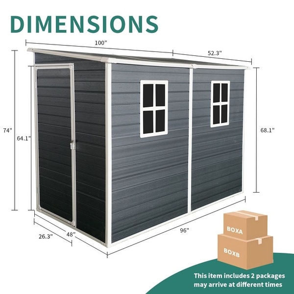 8 x 4 FT Outdoor Resin Garden Shed with Floor and 2 Windows