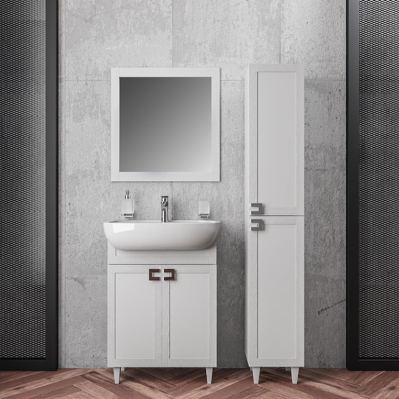 Modern Free standing Bathroom Vanity with Washbasin Woodmix White Matte Non-Toxic MDF-26"-No Mirror