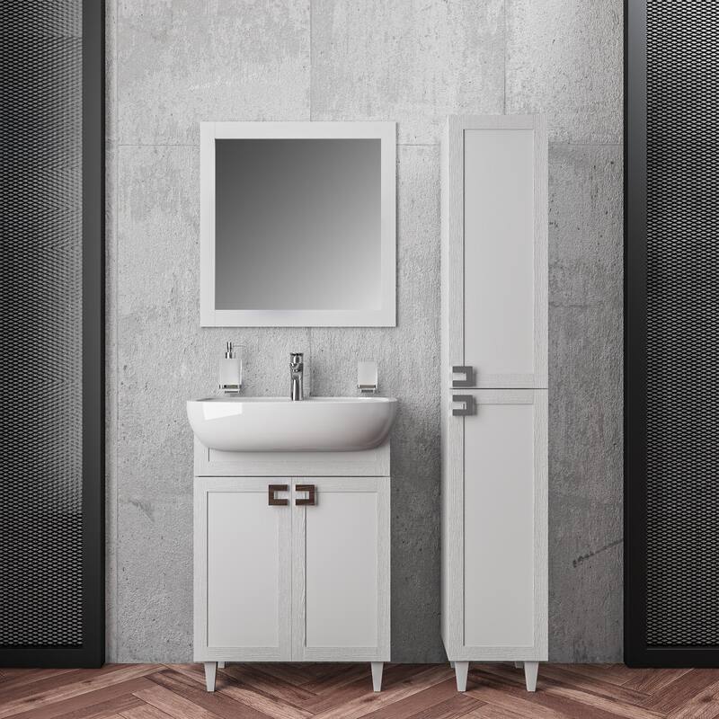 Modern Free standing Bathroom Vanity with Washbasin Woodmix White Matte Non-Toxic MDF-26"-Olimpia Grey Matte 26"