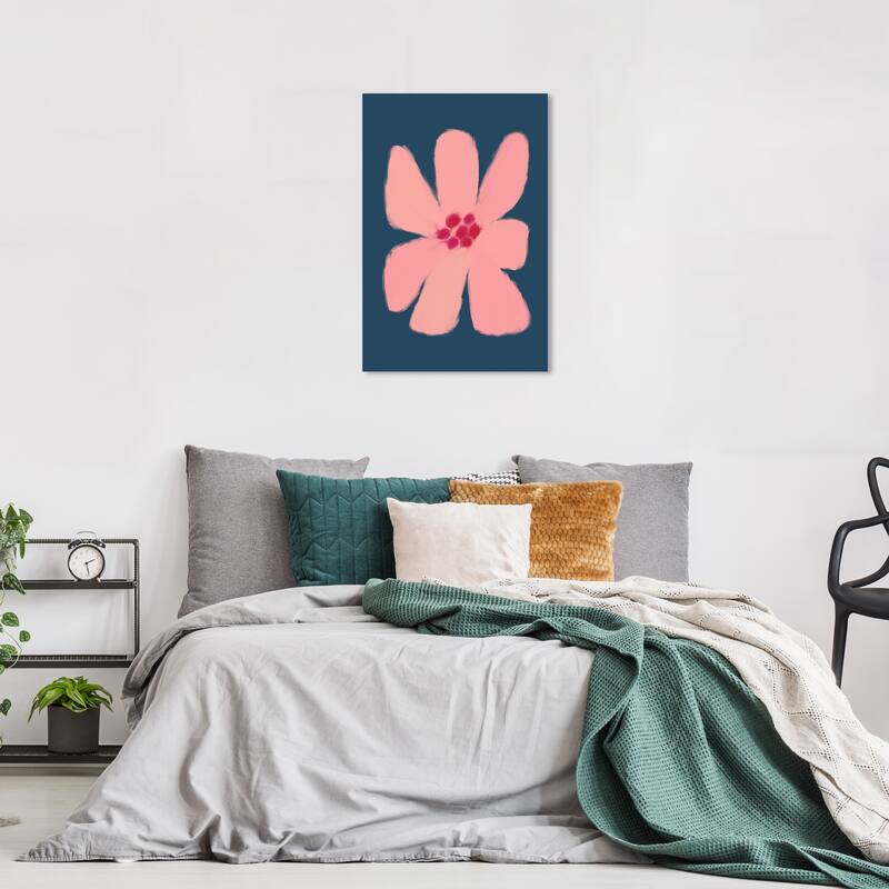 Wynwood Studio Canvas Floral and Botanical Magenta Nectar Pink and Dark Blue Modern & Contemporary Wall Art Canvas Print - 24 x 16