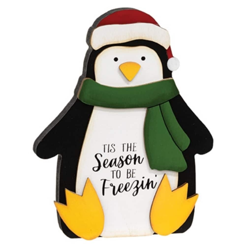Wooden Penguin Sitter Season to Be Freezin Holiday Decor - 5.75” x 0.75” x 7”