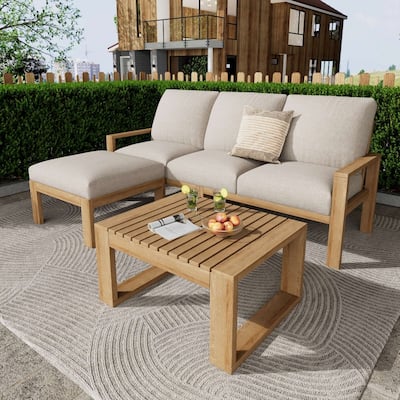 Modern Outdoor 3-piece Acacia Wood Sectional Sofa Set with Coffee Table for Patio