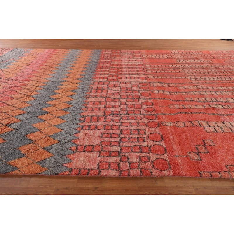 Geometric Coral Moroccan Large Oriental Area Rug Handmade Wool Carpet - 11'4" x 18'6"