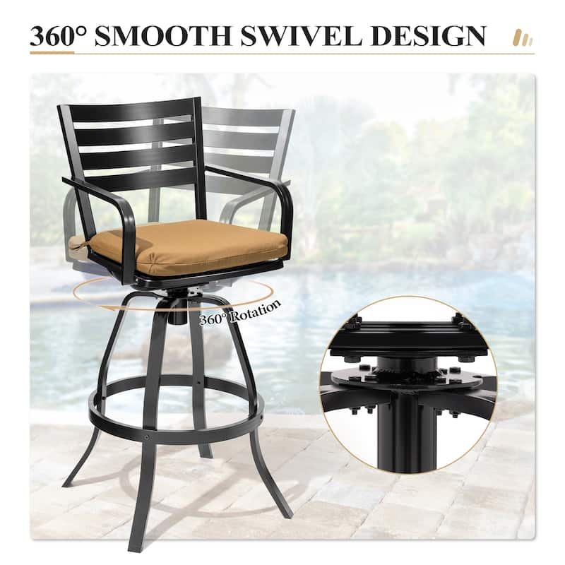 Crestlive Outdoor Cast Aluminum Swivel Bar Stool with Sunbrella Cushion - 18.5" W x 18.5" D x 45.67" H