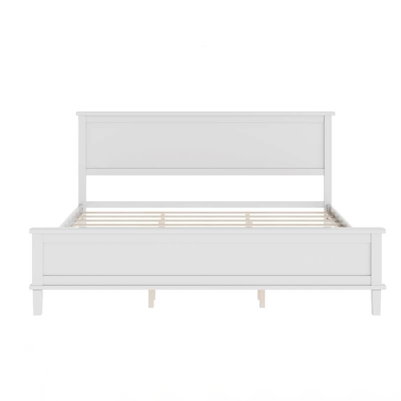 Mid-Century Wood Platform Bed with Headboard and Wood Slat Support