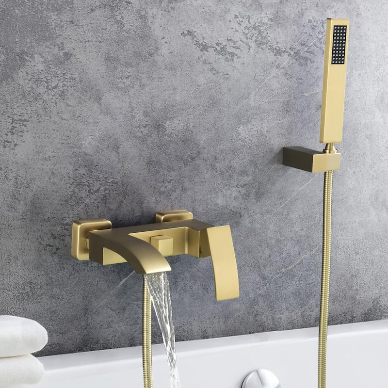Solid Brass Wall Mounted Roman Tub Faucet with Handheld Shower Head