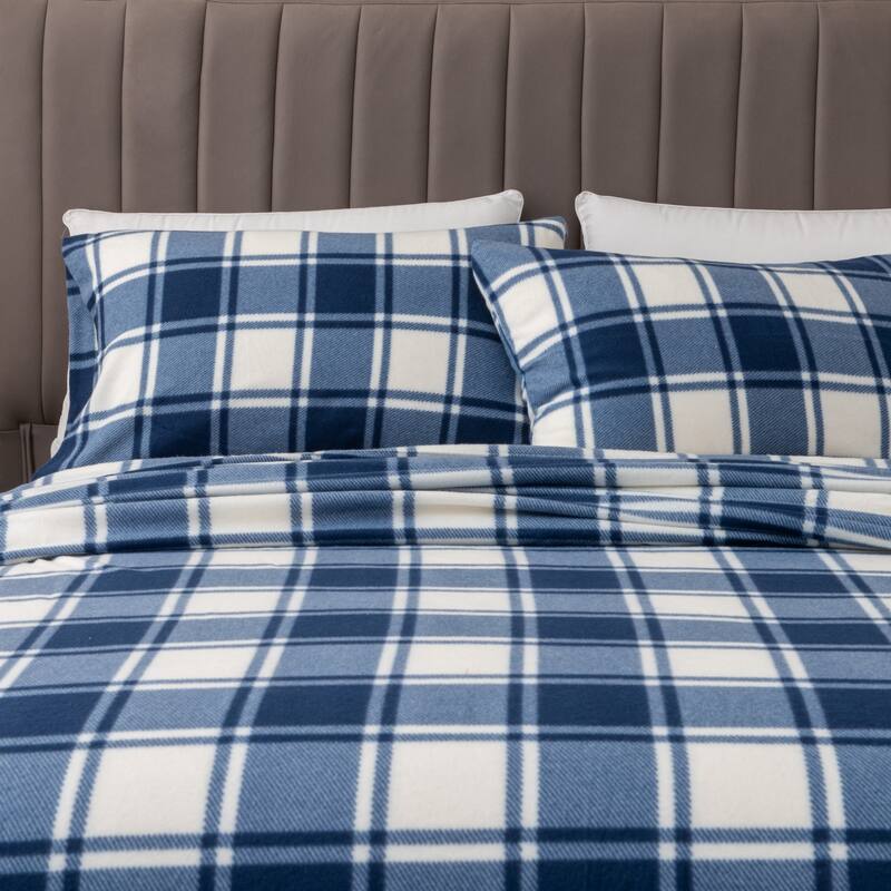 Great Bay Home Super Soft Extra Plush Plaid Fleece Bed Sheet Set