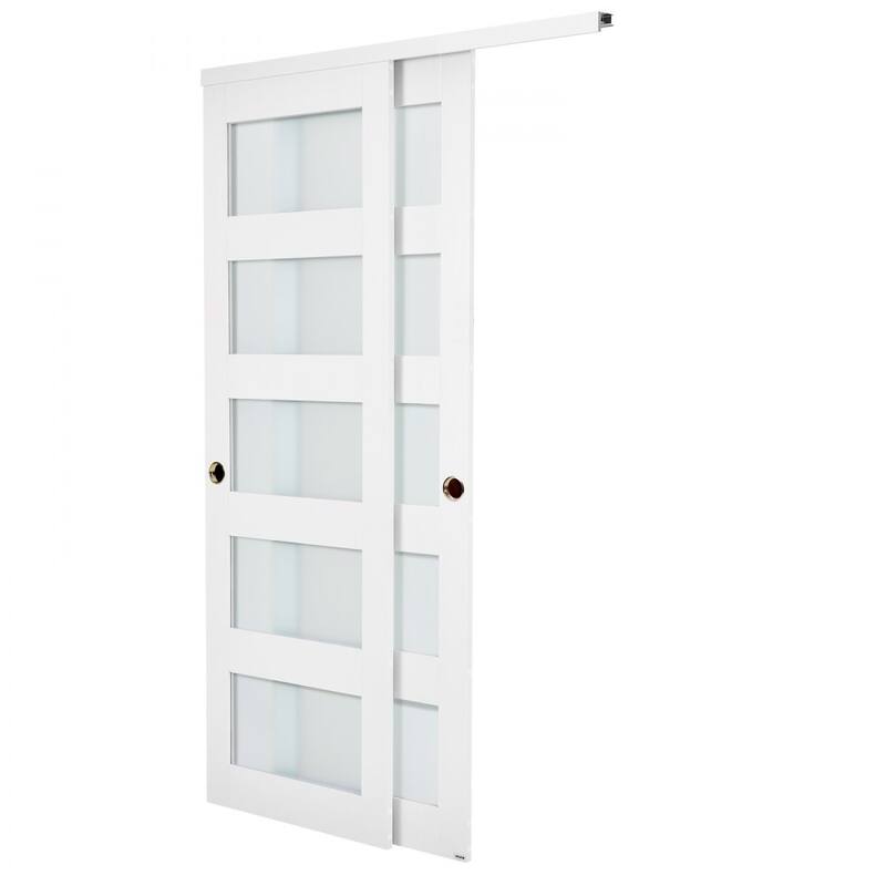 White Wood MDF Sliding Closet Doors with Frosted Glass Panels