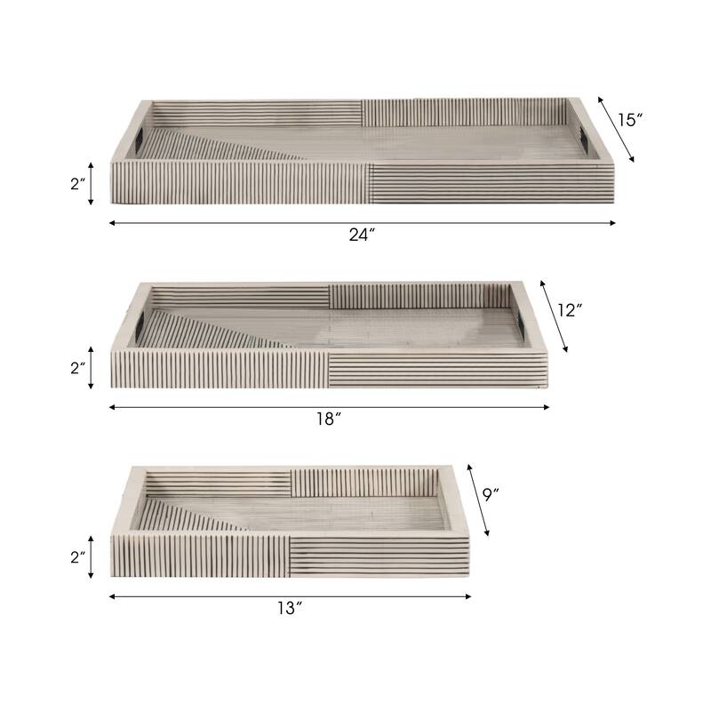 Sagebrook Home Decorative Trays, Set of 3 - 24" x 15" x 2"