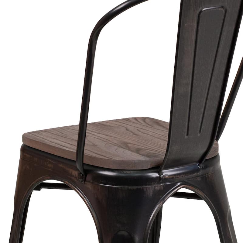 Wood Seat/ Galvanized Steel Stackable Chair (Set of 4) - 18"W x 20"D x 33"H