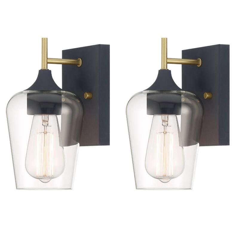 2-pack Modern 1-light Sconce Black Gold Wall Light