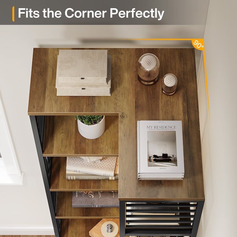78 Inch Tall Corner Shelf with Cabinet, Industrial Bookshelf with Door
