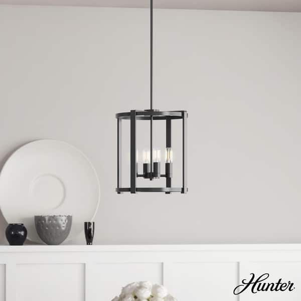 slide 2 of 15, Hunter Astwood 16" 4-Light Round Chandelier, Dining Room Table, Kitchen Island, Cage, Transitional, Art-Deco Matte Black