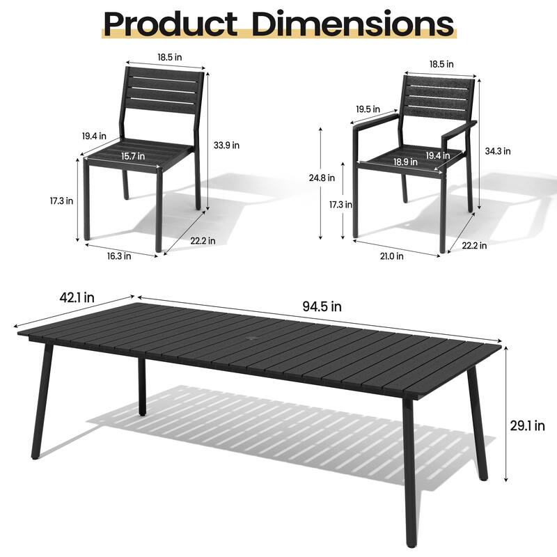 11PC Outdoor Patio Dining Set Aluminum Umbrella Hole Table with Stackable Chairs