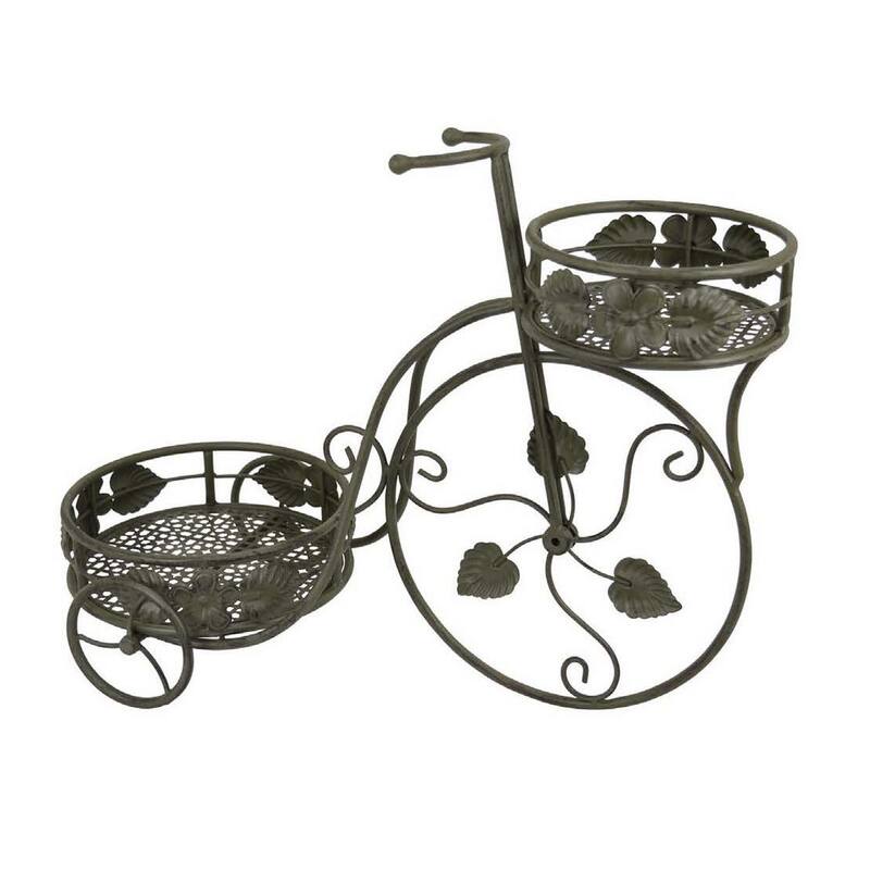 Covey Accent Plant Stand Tricycle, 2 Round Pots, Green Metal 22 Inch