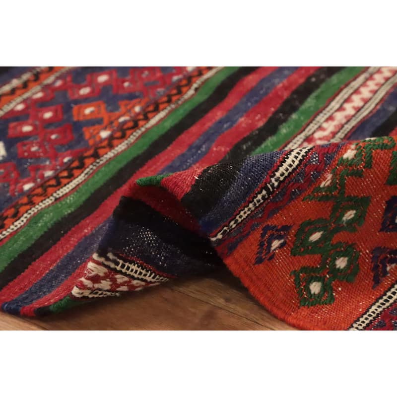 Hand Woven Oriental 100% Wool Carpet Southwestern Tribal Multi-Colored Kilim Area Rug - 10' 3'' X 5' 2''