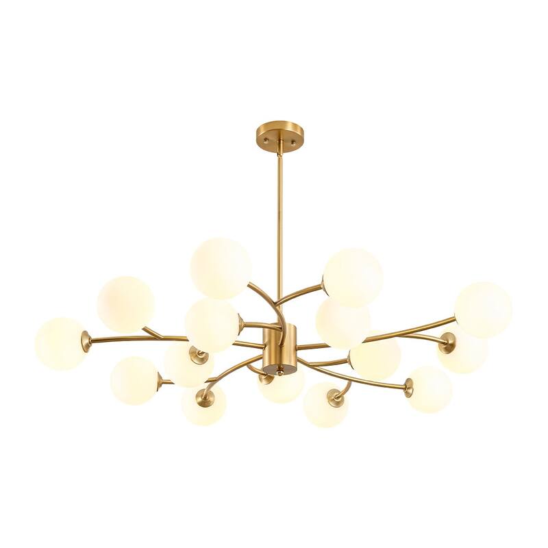 15-Light Spiral Branch Mid-century Frosted Glass Chandelier - 43.3 in