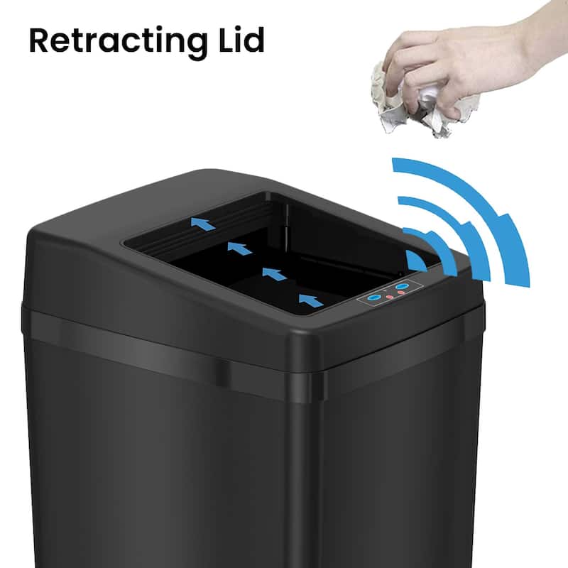 iTouchless 14 Gal Black Stainless Steel Sliding Lid Sensor Trash Can