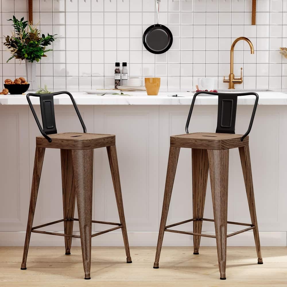 Metal Counter Stools Set of 4 Counter Height Bar Stools 24" Height Barstools with Metal Frame and Low Back