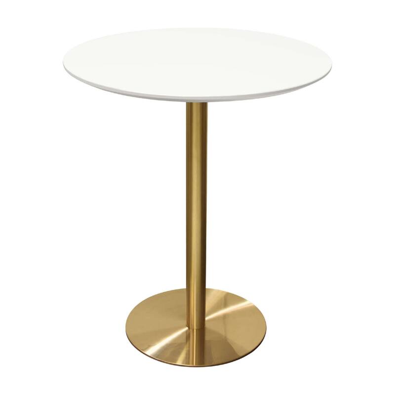 Rely Bar Height Table, 36 Inch Round White Lacquer Top, Gold Base