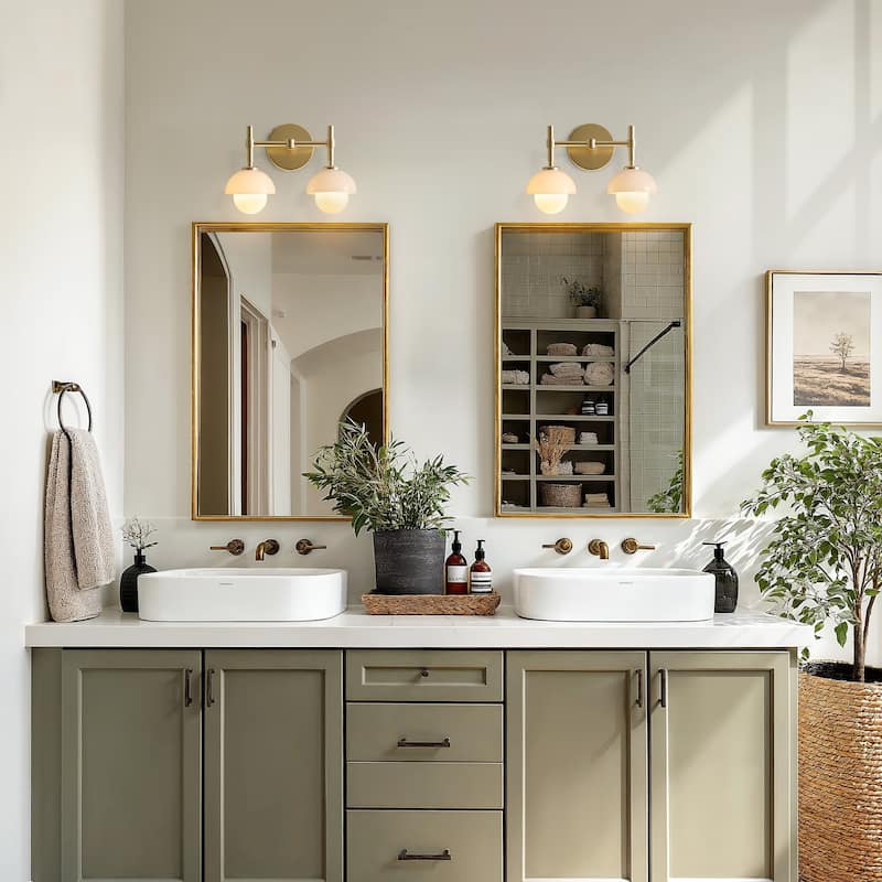 Lily Pod Double Armed Sconce - Metal, Glass & Matte Black, Ivory White 2-Light Sconce for Bathroom or Hallway in Modern Style