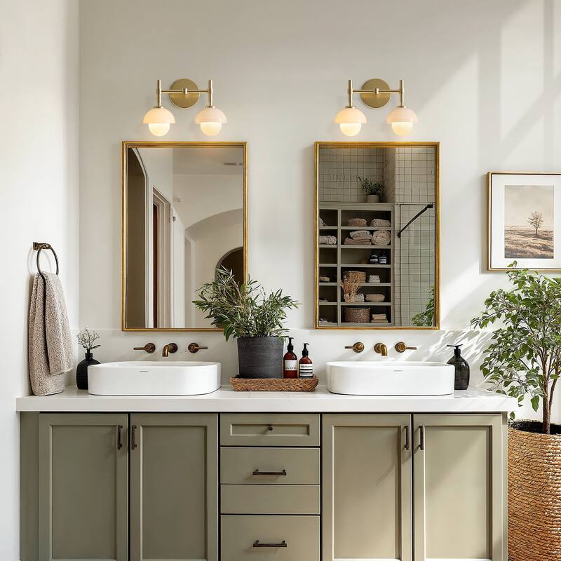Modern Pod Double Armed Sconce Metal, Glass & Matte Black, Ivory White 2-Light Sconce for Bathroom or Bedroom in Modern Style