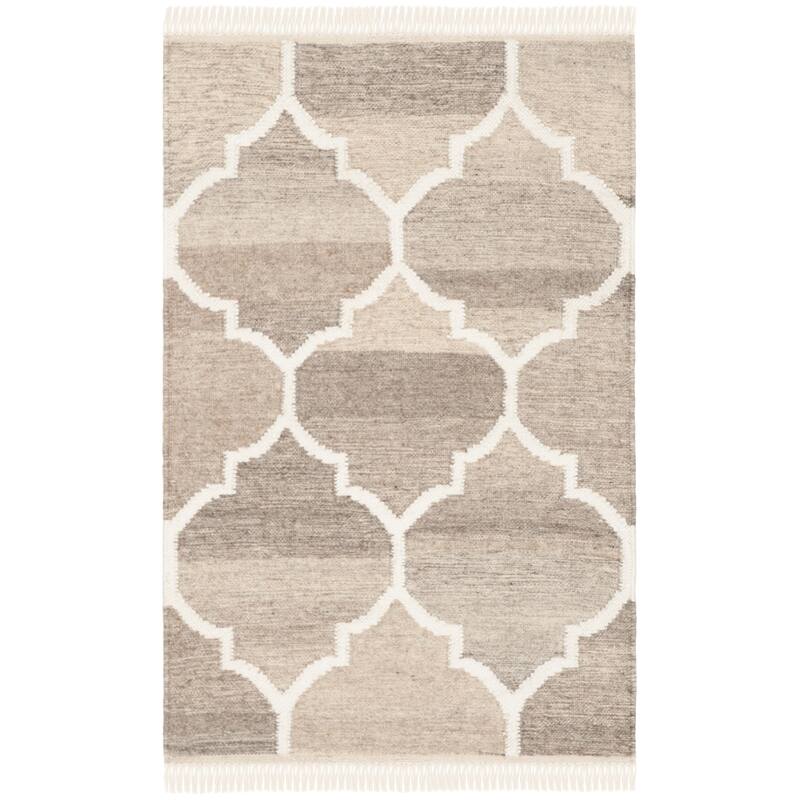 SAFAVIEH Handmade Natural Kilim Almine Wool Rug with Fringe - 2' x 3' - Light Grey/Ivory