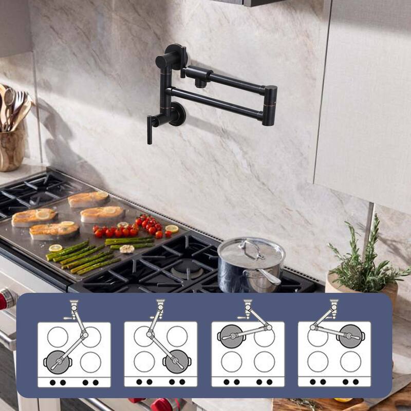 WOWOW Wall Mounted Pot Filler with Control Double Joint Swing Arm