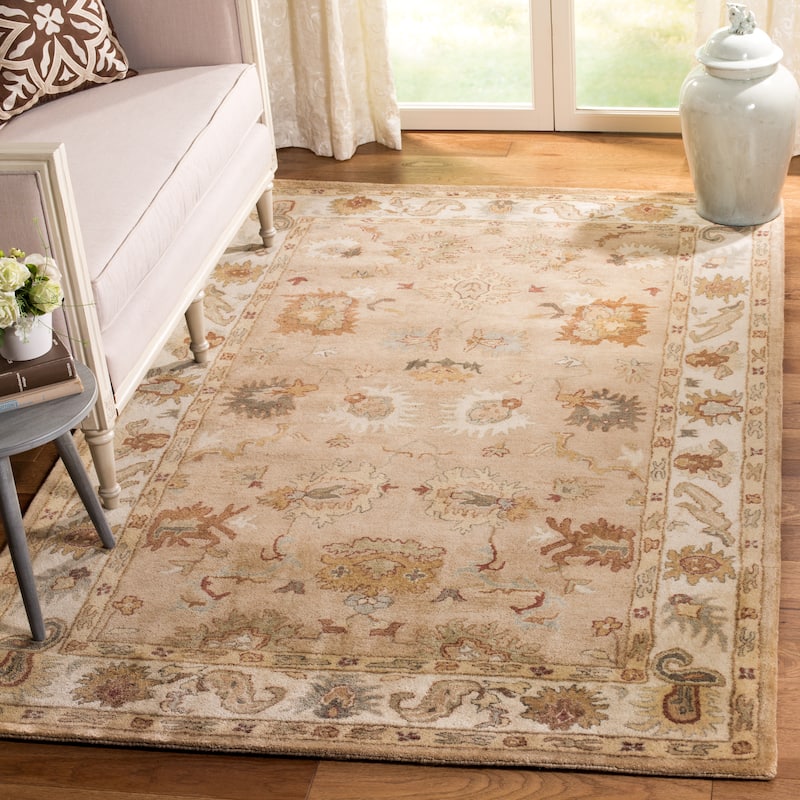 SAFAVIEH Handmade Bergama Milovanka Oriental Hand-spun Wool Rug - 5' x 8' - Taupe/Ivory